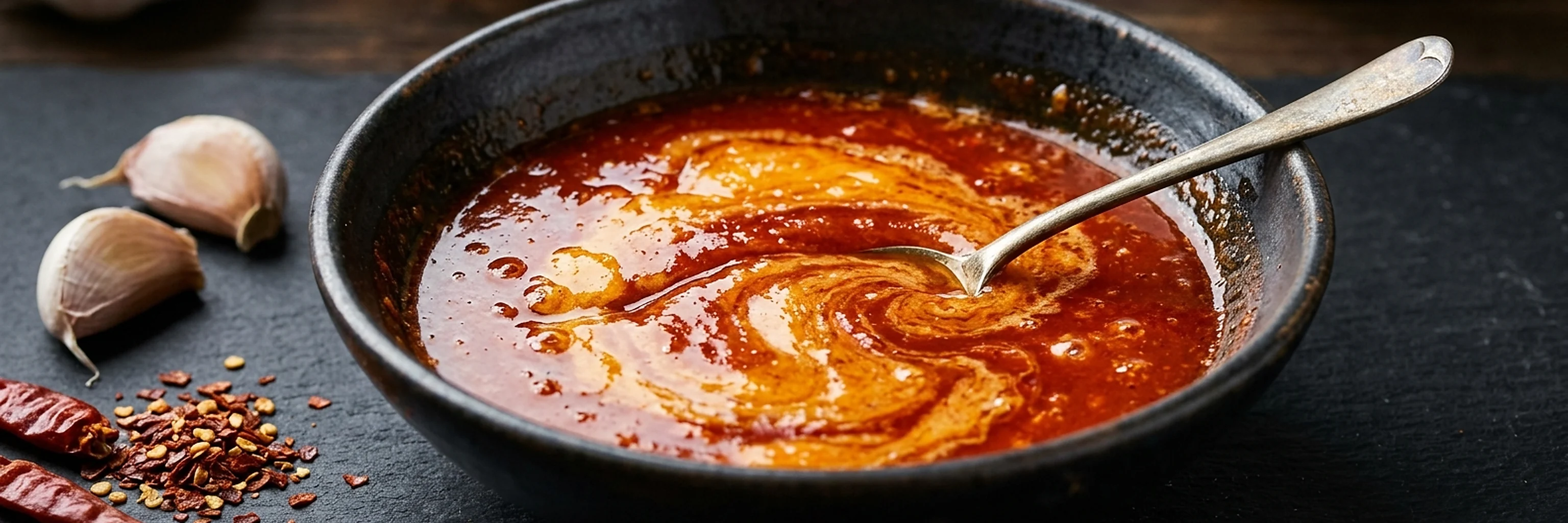 Butter marbling into buffalo sauce in a bowl